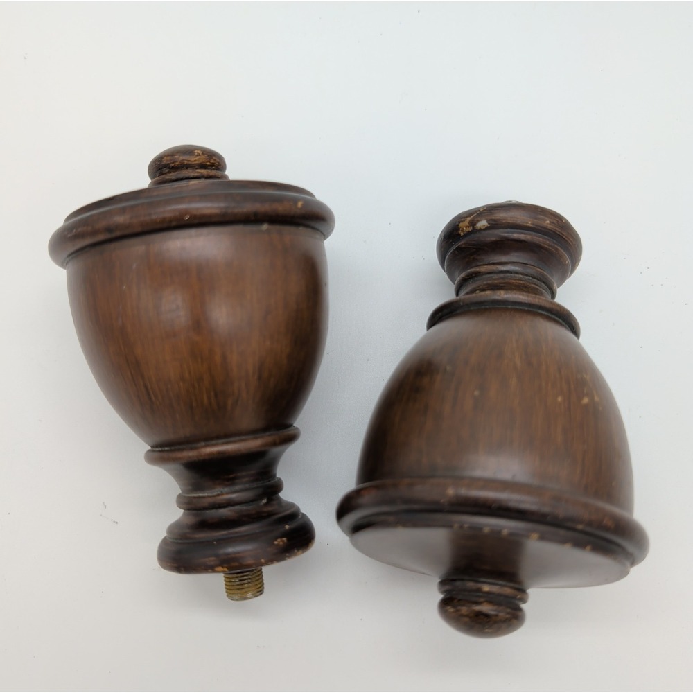 Vtg Turned Wood Finials Urn Chalice Goblet Style Rod Ends 4" Dark Traditional